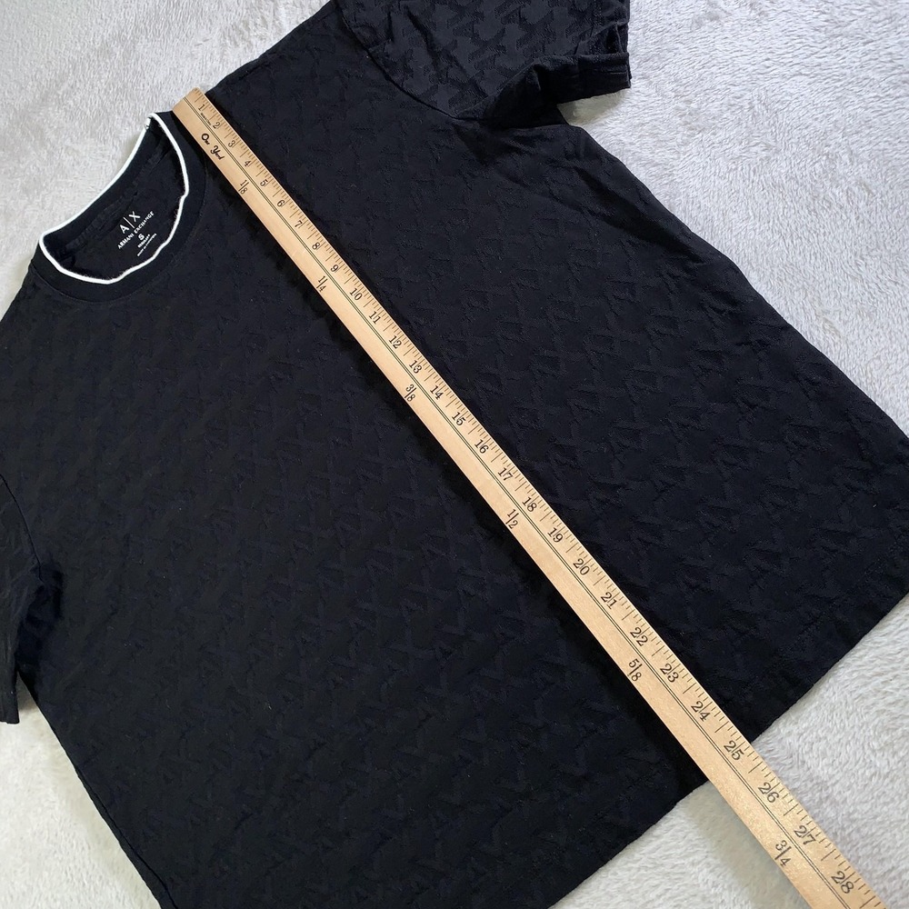 Armani Exchange Shirt Mens Small Black AX Monogram Textured Crewneck Tee‎ - Picture 5 of 9